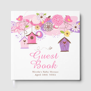 Rosa und violette florale Vogelhäuser Baby Shower Gästebuch