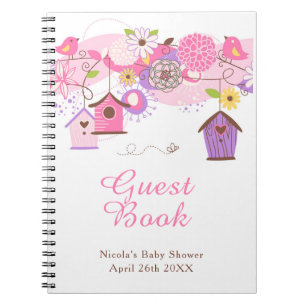 Rosa und violette florale Vogelhäuser Baby Shower Notizblock