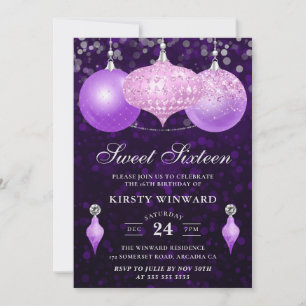 Rosa und violette Glitterkugeln Sweet Sixteen Einladung