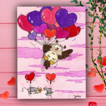 Rosa und violette HERZ-BALLOONS Grußkarte