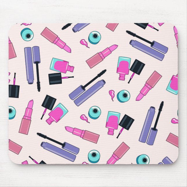 Rosa und violette Make-up-Kosmetik-Muster Mousepad (Vorne)