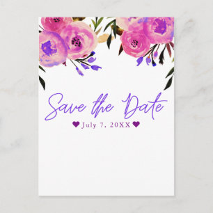 Rosa und violette moderne Blumen-Save-the-Date-Kar Ankündigungspostkarte