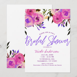 Rosa und violette moderne Floral-Hochzeitsdusche Einladung