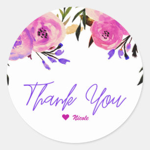 Rosa und violette moderne Floral-Hochzeitsdusche Runder Aufkleber