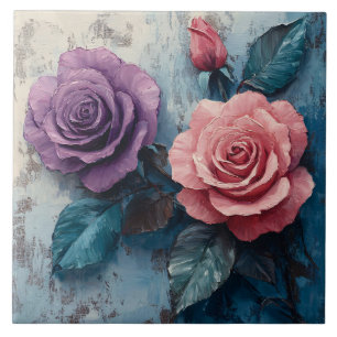 Rosa und violette Rosen Distressed Hintergrund Fliese