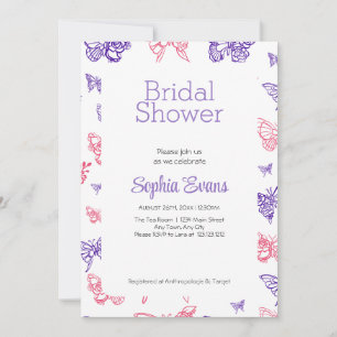 Rosa und violette Schmetterlinge Weiße Hochzeitsdu Einladung