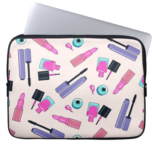 Rosa und violette Schmink-Kosmetik-Muster Laptopschutzhülle (Vorderseite)
