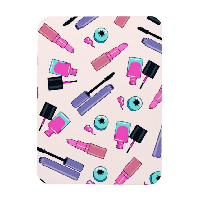 Rosa und violette Schminkkosmetik Muster Magnet (Vertikal)