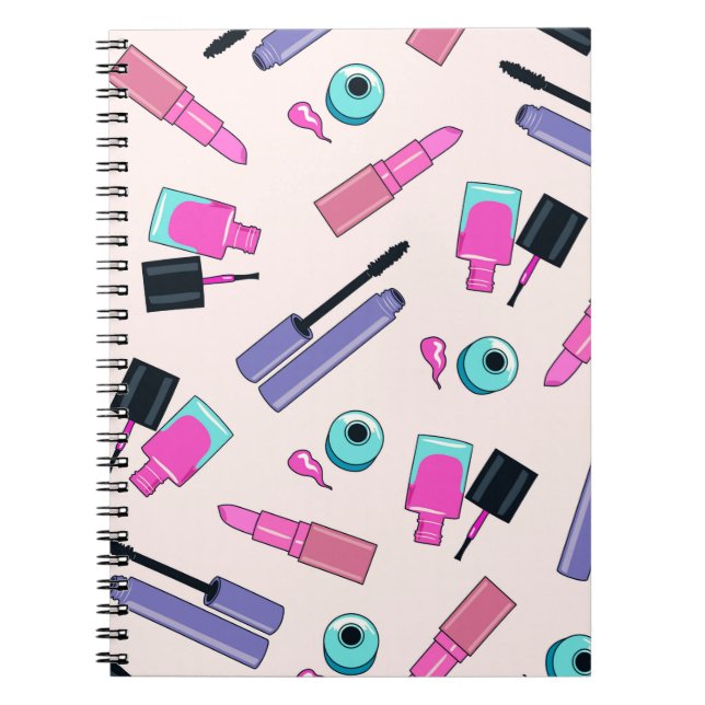 Rosa und violette Schminkkosmetik Muster Notizblock (Vorderseite)
