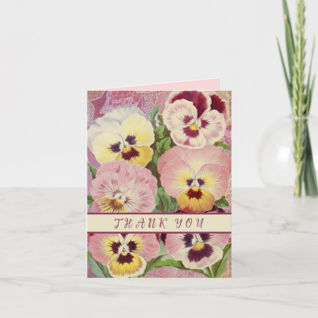 Rosa und violette Stiefmütterchen Vintage Dankeska Dankeskarte (Vorderseite)