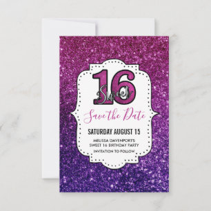 Rosa und violette süße 16 Glitzer Glittersteinchen Save The Date