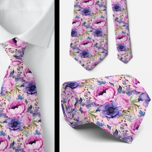 Rosa und violette Veilchen Blumen Floral Krawatte