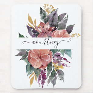 Rosa und violette Wasserfarbe florale personalisie Mousepad