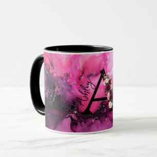 Rosa und violetter Marmor-Monogramm Buchstabe A Tasse