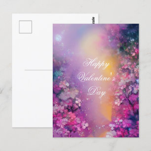 Rosa und violetter nebliger Blumen-Valentinstag Postkarte