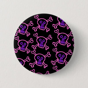 Rosa und violetter Totenkopf mit gekreuzter Button
