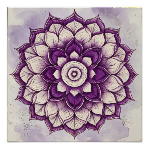 Rosa und violettes Aquarell-Blumen-Mandala-Design Poster