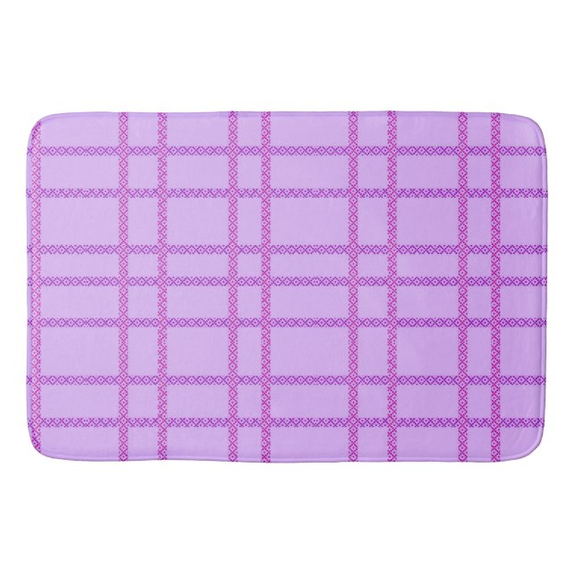Rosa und violettes Blumenkaromuster Badematte (Vorderseite)
