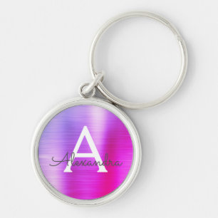 Rosa und violettes falsches Edelstahl-Monogramm Schlüsselanhänger