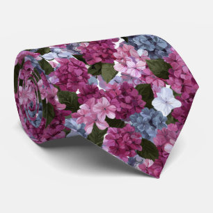 Rosa und violettes Hortensien-Blumenmuster Krawatte