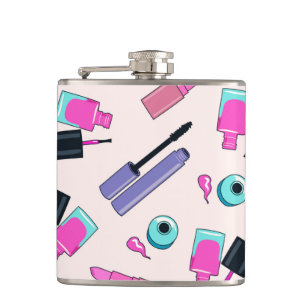 Rosa und violettes Make-up-Kosmetikmuster Flachmann