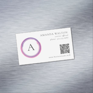 Rosa und violettes Monogramm QR-Code Modern Magnetische Visitenkarte