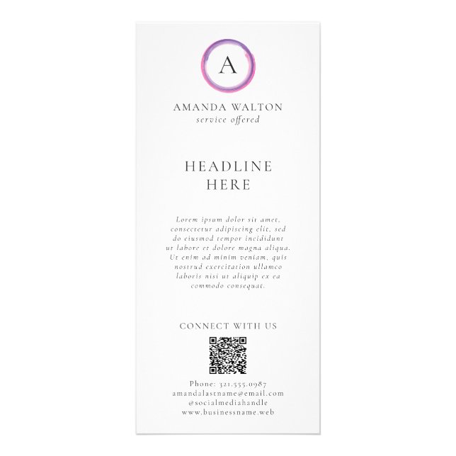 Rosa und violettes Monogramm QR-Code Moderne Gesch Werbekarte (Vorne)