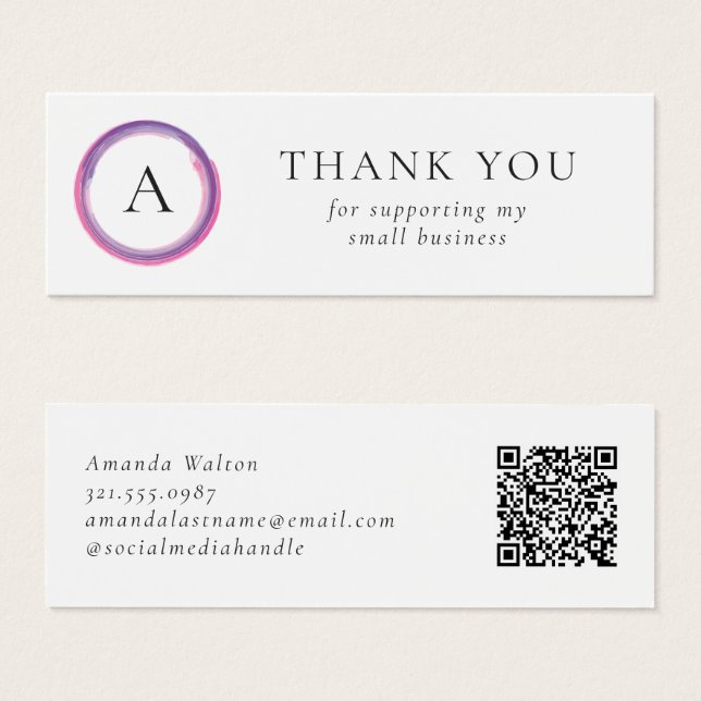 Rosa und violettes Monogramm QR-Code-Package Inser (Vorne & Hinten)