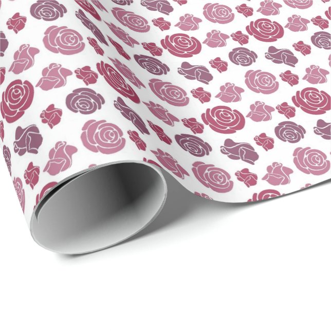 Rosa und violettes Rosenmuster Geschenkpapier (Rolleneckpunkt)
