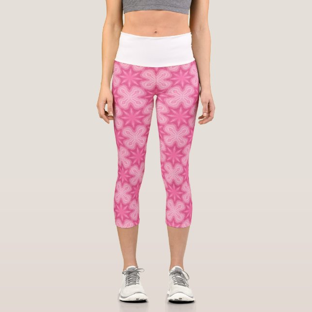 Rosa und Weiß Capri Leggings (Vorderseite)