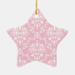 Rosa und Weiß Damast Keramik Ornament