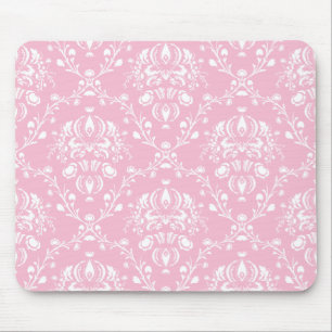 Rosa und Weiß Damast Mousepad