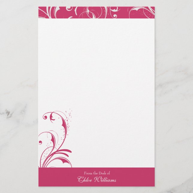 Rosa und Weiß Elegant Geblüht Briefpapier (Vorderseite)