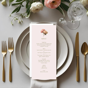 Rosa und Weiß erröten Chic Florale Rose Hochzeit Menükarte