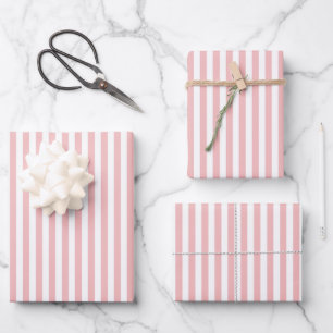 Rosa und weiß gestreiftes Brautparty Geschenkpapier Set