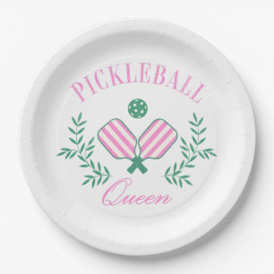 Rosa und weiß gestrichen Pickleball Queen Pappteller