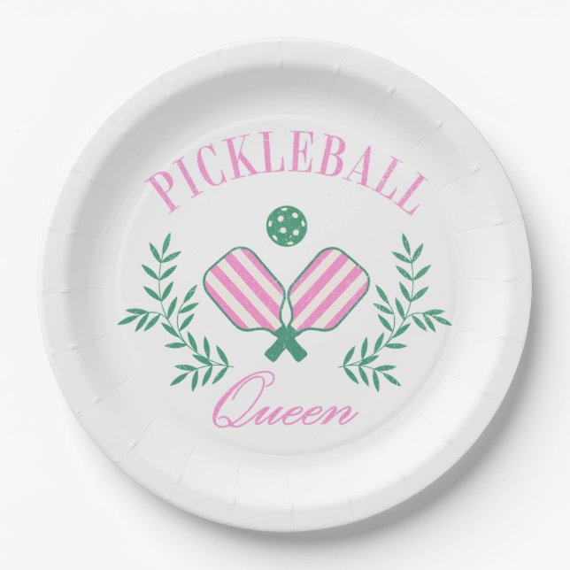 Rosa und weiß gestrichen | Pickleball Queen Pappteller (Vorderseite)