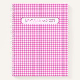 Rosa und Weiß Gingham Kariert Personalisiert Notizbuch