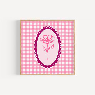 Rosa und Weiß Gingham und Rahmen Blumenkunst Poster