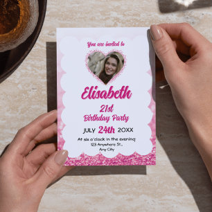 Rosa und Weiß Glitzer 15. Geburtstag Foto Einladung
