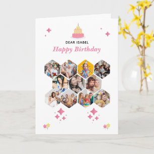 Rosa und Weiß glücklich Geburtstag Foto Collage Po Karte