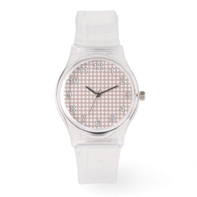 Rosa und Weiß kariert Gingham Muster Armbanduhr (Vorderseite)