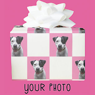 Rosa und Weiß karierte benutzerdefinierte Fotos Geschenkpapier