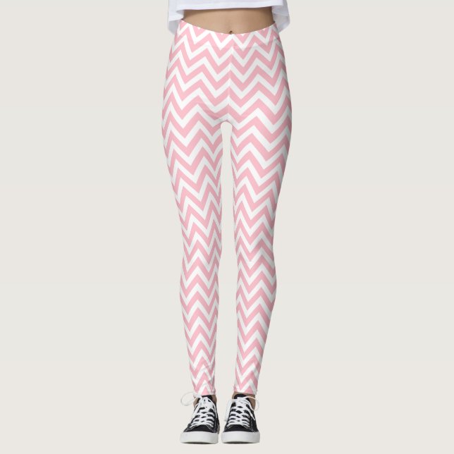 Rosa und Weiß Kleine Größe Zickzack Leggings (Vorderseite)