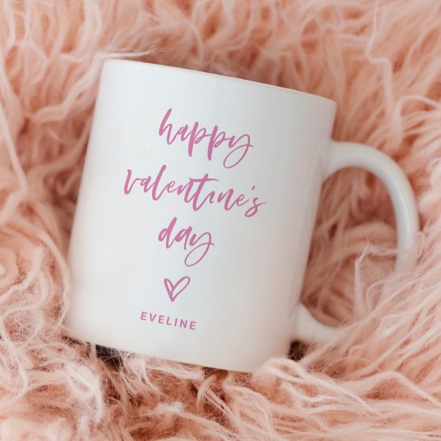 Rosa und Weiß | Lässige Schrift und Herzvalentine Kaffeetasse (A simple and stylish Valentine's Day mug)