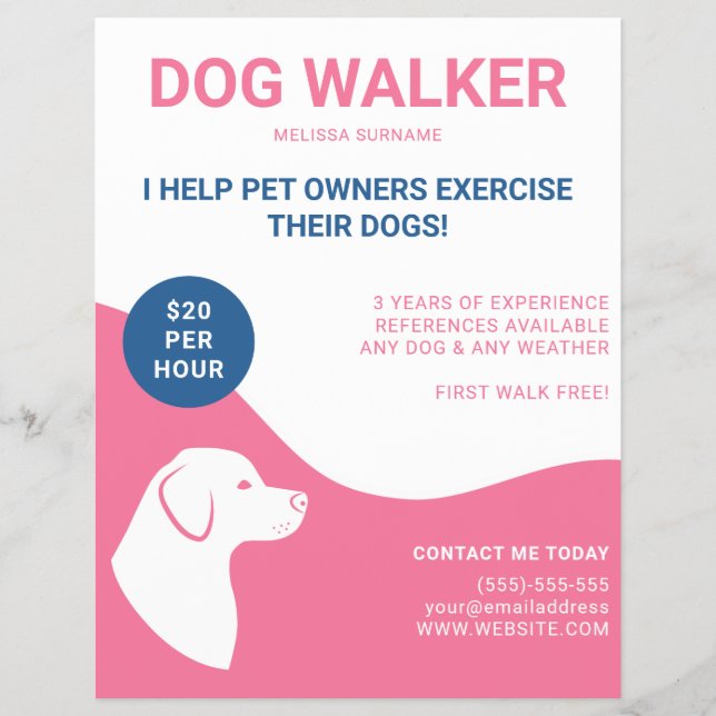Rosa und weiß mit blauem Walker-Template Flyer (Vorne)