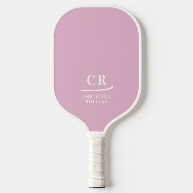 Rosa und Weiß | Modernes Monogramm-Pickleball-Padd Pickleball Schläger (Vorderseite)