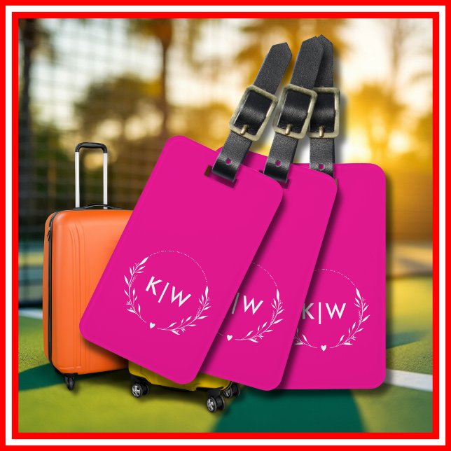 Rosa und Weiß | Monogram für moderne Initials Gepäckanhänger (Pink and White | Modern Initials Monogram Luggage Tag)