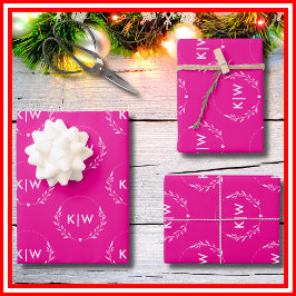 Rosa und Weiß | Monogram für moderne Initials Geschenkpapier Set