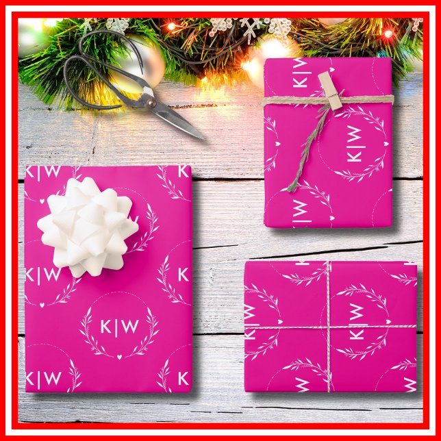 Rosa und Weiß | Monogram für moderne Initials Geschenkpapier Set (Von Creator hochgeladen)